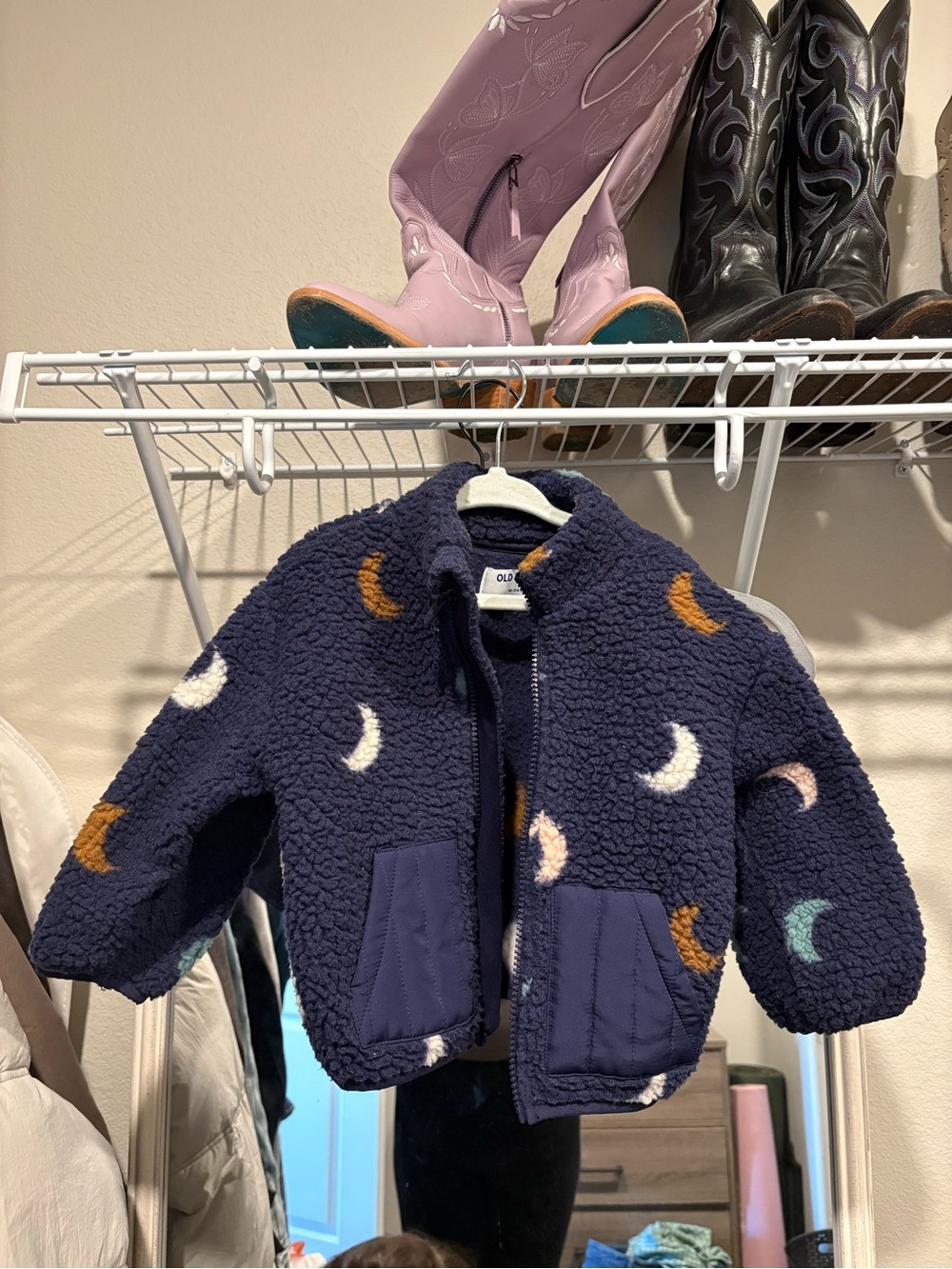 Old Navy Navy Blue Sherpa Puffer Jacket with Moon Print
